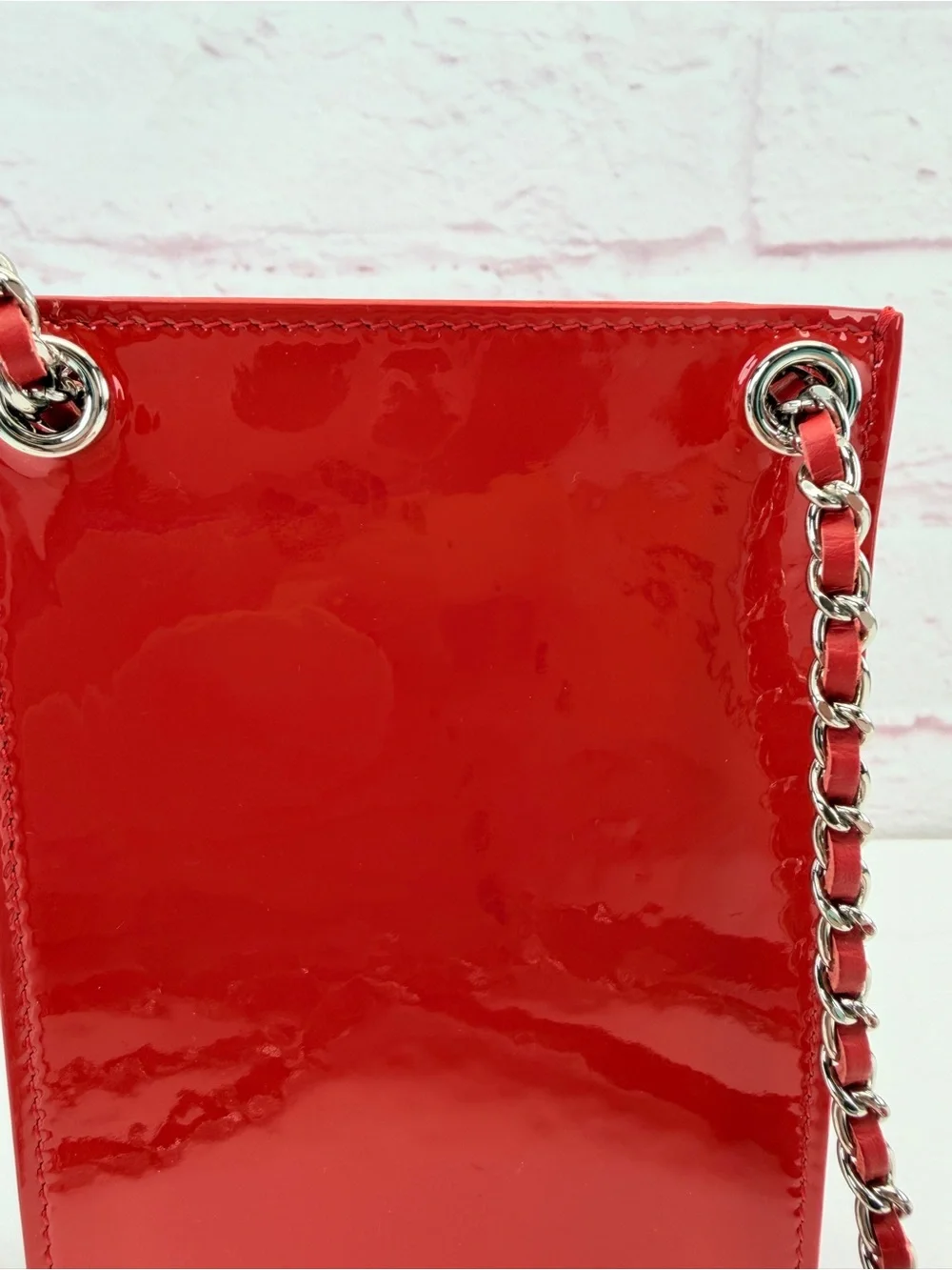 CHANEL Red Patent Leather Chain Phone Bag